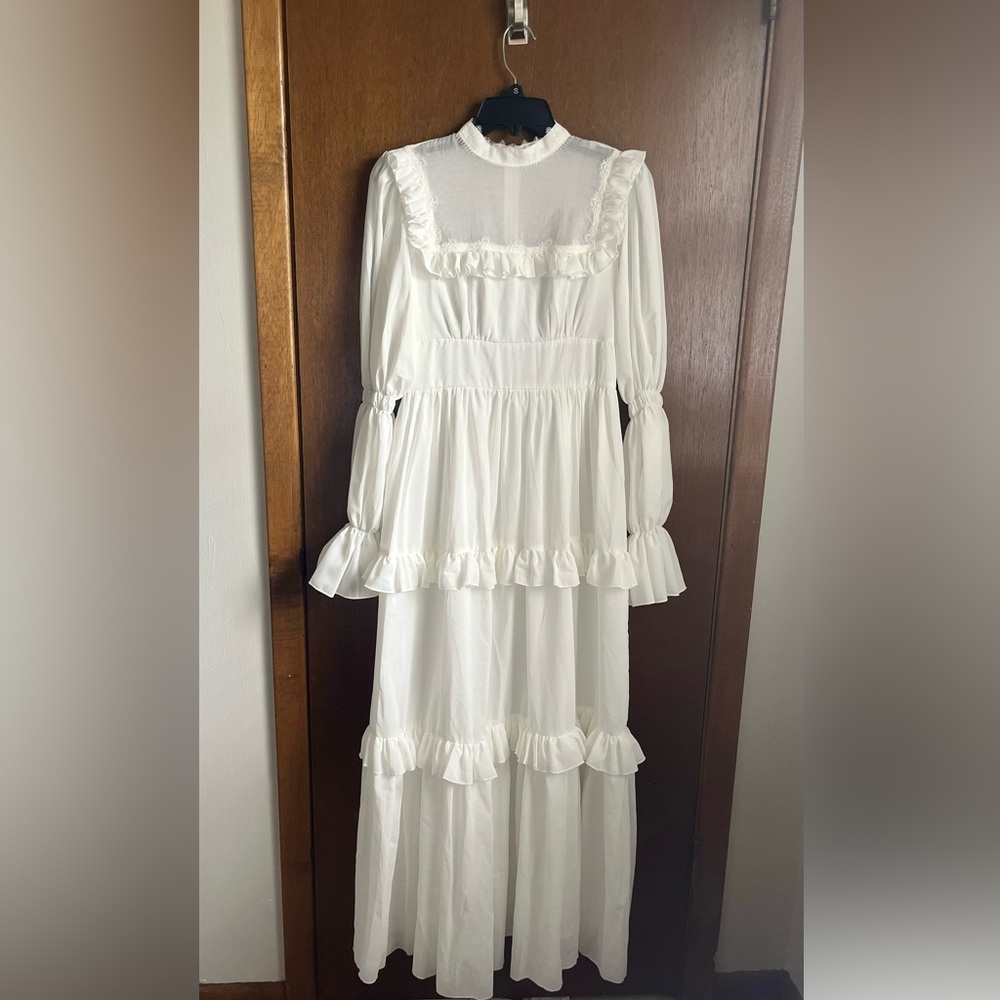 SHEIN White Ruffle Maxi Dress